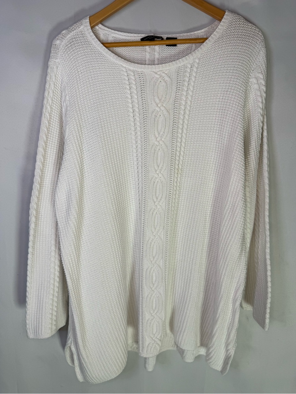 Jeanne Pierre - 100% Cotton Women's White Cable-Knit Sweater - Size 2X